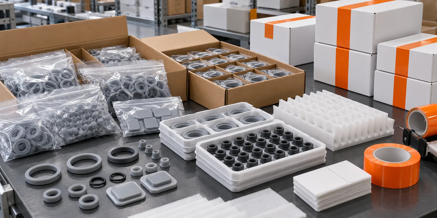 Natural silicone product packaging and fulfillment desk